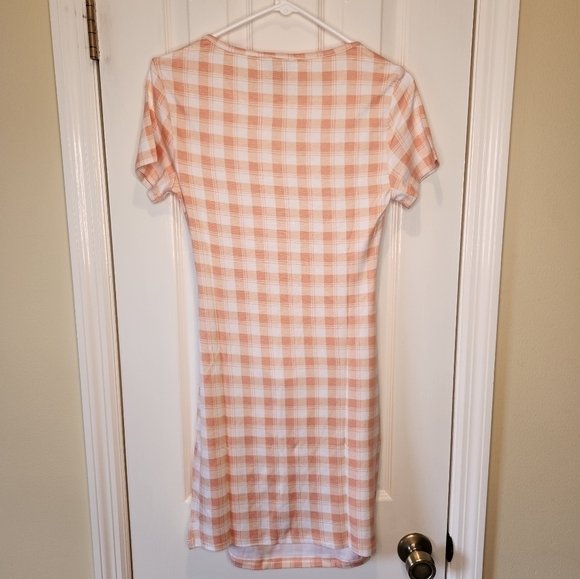 41 Hawthorn T-Shirt Dress Split Front Size Small Orange and White Check - Picture 2 of 13